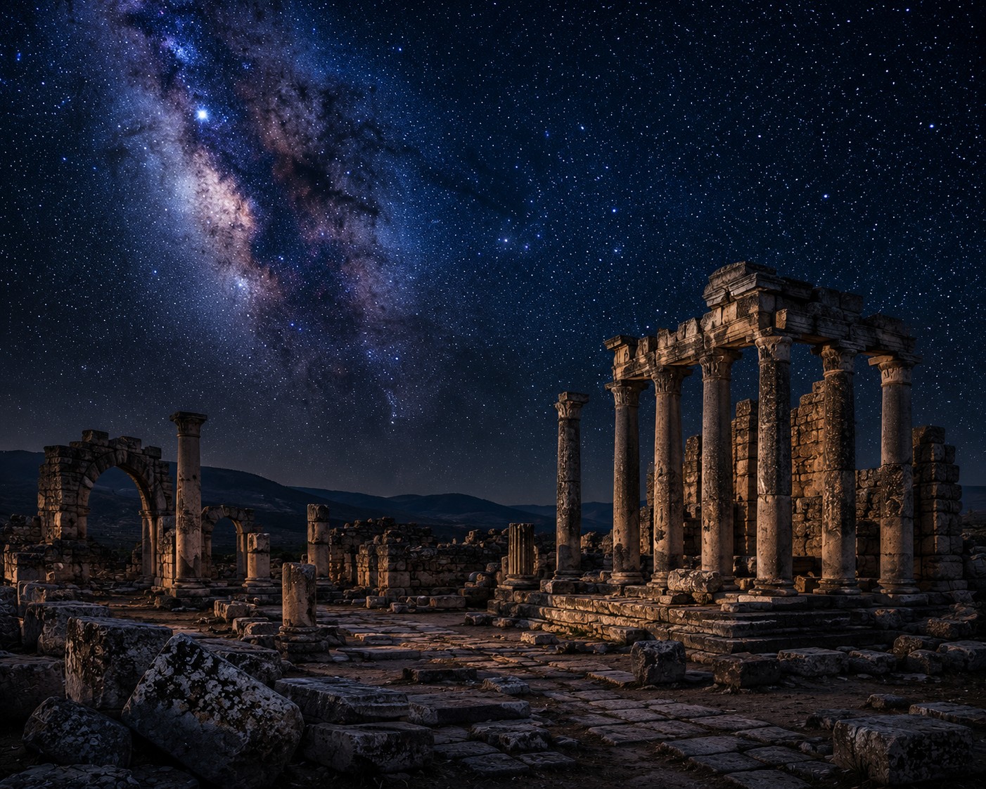 Ancient civilisation beneath a night sky