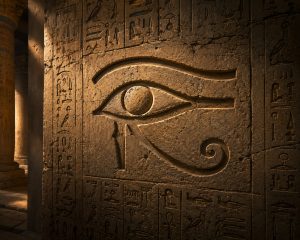 Eye of Horus carved into an ancient temple wall