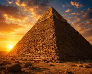 Ancient pyramid at sunset